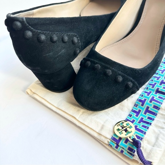 Tory Burch black suede leather stud Colt low block heels pumps 7 chunky slip-on - Picture 8 of 16